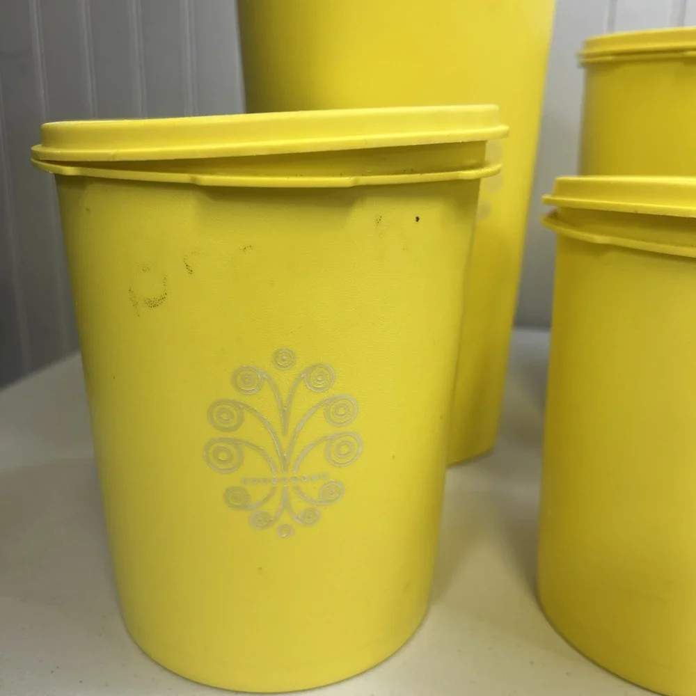 MCM 1970's Tupperware Daffodil Yellow Canister Set W/Lids 12pc Set